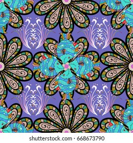 Elegant seamless pattern with decorative flowers in colors. Vector floral pattern for wedding invitations, greeting cards, scrapbooking, print, gift wrap, manufacturing fabric and textile.