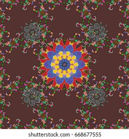 Elegant seamless pattern with decorative flowers in colors. Vector floral pattern for wedding invitations, greeting cards, scrapbooking, print, gift wrap, manufacturing fabric and textile.