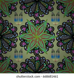 Elegant seamless pattern with decorative flowers in colors. Vector floral pattern for wedding invitations, greeting cards, scrapbooking, print, gift wrap, manufacturing fabric and textile.