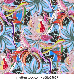 Elegant seamless pattern with decorative flowers in colors. Vector floral pattern for wedding invitations, greeting cards, scrapbooking, print, gift wrap, manufacturing fabric and textile.