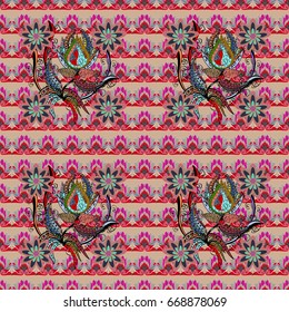 Elegant seamless pattern with decorative flowers in colors. Vector floral pattern for wedding invitations, greeting cards, scrapbooking, print, gift wrap, manufacturing fabric and textile.