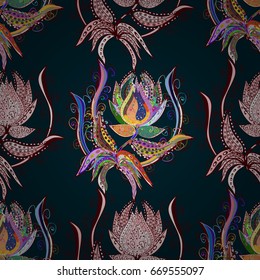 Elegant seamless pattern with decorative flowers in colors. Vector floral pattern for wedding invitations, greeting cards, scrapbooking, print, gift wrap, manufacturing fabric and textile.