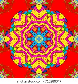 Elegant seamless pattern with decorative flowers in red, yellow and magenta colors. Vector floral pattern for wedding invitations, greeting cards, print, gift wrap, manufacturing fabric and textile.