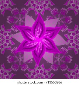 Elegant seamless pattern with decorative flowers in purple, magenta, pink colors. Vector floral pattern for wedding invitations, greeting cards, print, gift wrap, manufacturing fabric, textile.