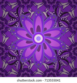 Elegant seamless pattern with decorative flowers in violet, neutral, purple colors. Vector floral pattern for wedding invitations, greeting cards, print, gift wrap, manufacturing fabric and textile.