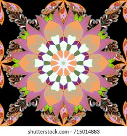 Elegant seamless pattern with decorative flowers in black, yellow, neutral colors. Vector floral pattern for wedding invitations, greeting cards, print, gift wrap, manufacturing fabric and textile.