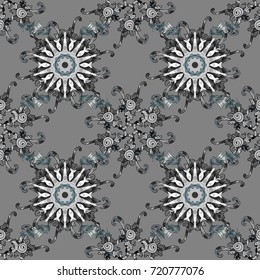 Elegant seamless pattern with decorative flowers in gray, black and neutral colors. Vector floral pattern for wedding invitations, greeting cards, scrapbooking, print, gift wrap, fabric and textile.