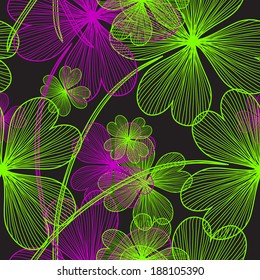 elegant seamless pattern with decorative four leaf lucky clovers, design element