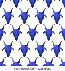 Elegant seamless pattern with decorative goats, design elements. Geometric triangles pattern for invitations, greeting cards, scrapbooking, print, gift wrap, manufacturing. New Year 2015 theme.