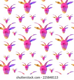 Elegant seamless pattern with decorative goats, design elements. Geometric triangles pattern for invitations, greeting cards, scrapbooking, print, gift wrap, manufacturing. New Year 2015 theme.