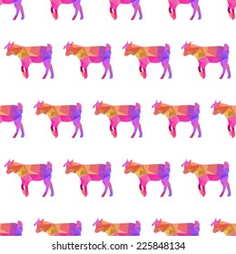 Elegant seamless pattern with decorative goats, design elements. Geometric triangles pattern for invitations, greeting cards, scrapbooking, print, gift wrap, manufacturing. New Year 2015 theme.
