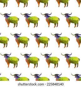 Elegant seamless pattern with decorative goats, design elements. Geometric triangles pattern for invitations, greeting cards, scrapbooking, print, gift wrap, manufacturing. New Year 2015 theme.