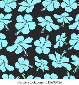 Elegant seamless pattern with decorative gray, blue and beige hibiscus flowers. Vector floral pattern for wedding invitations, greeting cards, print, gift wrap, manufacturing fabric, textile.