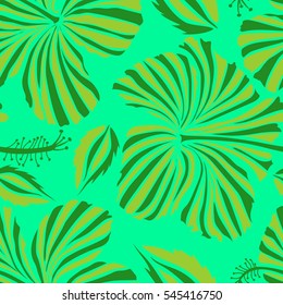 Elegant seamless pattern with decorative green hibiscus flowers. Vector floral pattern for wedding invitations, greeting cards, scrapbooking, print, gift wrap, manufacturing fabric, textile.
