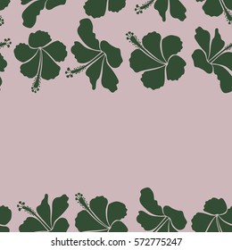 Elegant seamless pattern with decorative green and neutral hibiscus flowers and copy space. Horizontal vector floral pattern for wedding or greeting cards, flyer, prints, wrapping, fabric or textile.