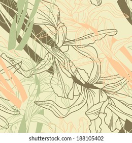 elegant seamless pattern with decorative iris flowers, design element