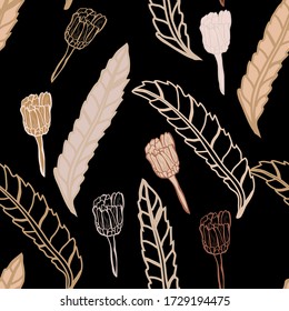 Elegant seamless pattern with decorative leaves and flowers, design elements. Floral  pattern for invitations, cards, print, gift wrap, manufacturing, textile, fabric, wallpapers