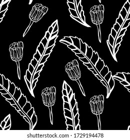 Elegant seamless pattern with decorative leaves and flowers, design elements. Floral  pattern for invitations, cards, print, gift wrap, manufacturing, textile, fabric, wallpapers