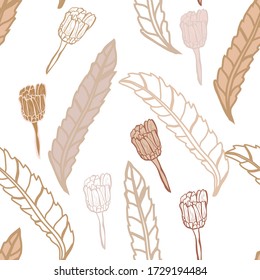 Elegant seamless pattern with decorative leaves and flowers, design elements. Floral  pattern for invitations, cards, print, gift wrap, manufacturing, textile, fabric, wallpapers
