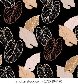 Elegantes nahtloses Muster mit dekorativen Blättern, Designelementen. Blumenmuster für Einladungen, Karten, Druck, Geschenkpackung, Herstellung, Textil, Stoff, Tapeten