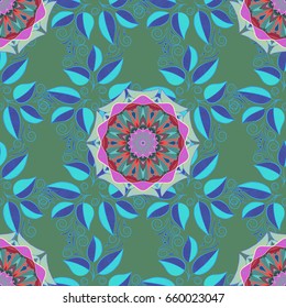 Elegant seamless pattern with decorative leaves in colors. Vector floral pattern for wedding invitations, greeting cards, scrapbooking, print, gift wrap, manufacturing fabric and textile.