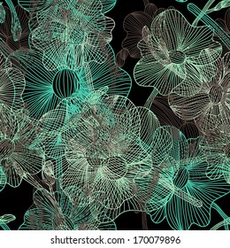 elegant seamless pattern with decorative orchid flowers, design element