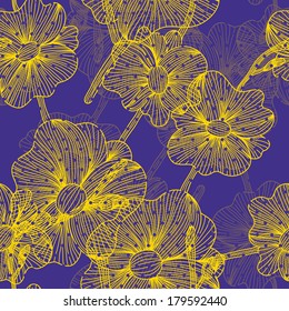 elegant seamless pattern with decorative orchid flowers, design element