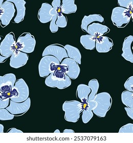 Elegant seamless pattern with decorative pansy flowers, Abstract stylized design elements. Floral pattern for wedding invitations, greeting cards, Floral Illustration, Natural pansy flower as seamless