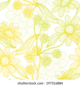 Elegant seamless pattern with decorative pastel camomile flowers, design element. Beautiful floral background. Floral pattern for wedding invitations, greeting cards, scrapbooking, print.