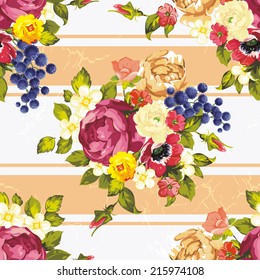 Elegant seamless pattern with decorative peony flowers