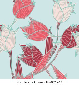 elegant seamless pattern with decorative pink and red tulips, design element