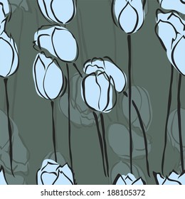 elegant seamless pattern with decorative pink tulip flowers, design element
