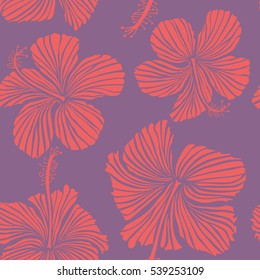 Elegant seamless pattern with decorative pink and purple hibiscus flowers. Vector floral pattern for wedding invitations, greeting cards, scrapbooking, print, gift wrap, manufacturing fabric, textile.