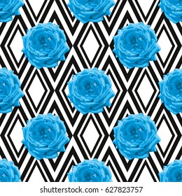 Elegant seamless pattern with decorative rose flowers in watercolor style, design element. Editable floral pattern for wedding invitations, cards, scrapbooking, print, gift wrap, manufacturing