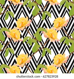 Elegant seamless pattern with decorative rose flowers in watercolor style, design element. Editable floral pattern for wedding invitations, cards, scrapbooking, print, gift wrap, manufacturing