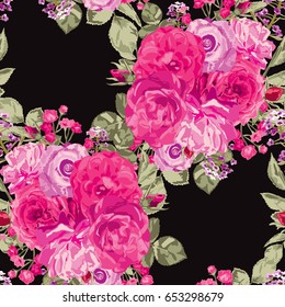 Elegant seamless pattern with decorative rose flowers in watercolor style, design element. Floral pattern for wedding invitations, cards, scrapbooking, print, gift wrap, manufacturing. Editable.