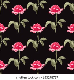 Elegant seamless pattern with decorative rose flowers in watercolor style, design element. Floral pattern for wedding invitations, cards, scrapbooking, print, gift wrap, manufacturing. Editable.