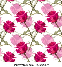 Elegant seamless pattern with decorative rose flowers in watercolor style, design element. Floral pattern for wedding invitations, cards, scrapbooking, print, gift wrap, manufacturing. Editable.