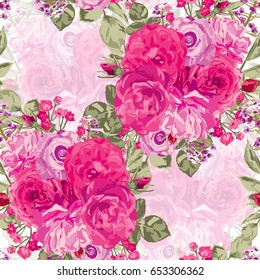 Elegant seamless pattern with decorative rose flowers in watercolor style, design element. Floral pattern for wedding invitations, cards, scrapbooking, print, gift wrap, manufacturing. Editable.