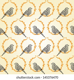 elegant seamless pattern with decorative sparrows for your design