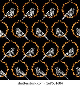 elegant seamless pattern with decorative sparrows, design element