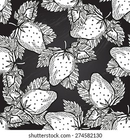 Elegant seamless pattern with decorative strawberries, design elements. Can be used for invitations, greeting cards, scrapbooking, print, gift wrap, manufacturing. Chalkboard food background
