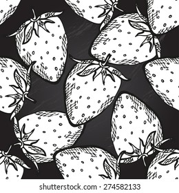 Elegant seamless pattern with decorative strawberries, design elements. Can be used for invitations, greeting cards, scrapbooking, print, gift wrap, manufacturing. Chalkboard food background