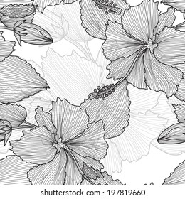 Elegant seamless pattern with decorative vintage hibiscus flowers, design element. Beautiful floral background. Floral pattern for wedding invitations, greeting cards, scrapbooking, print.