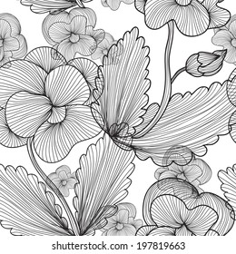 Elegant seamless pattern with decorative vintage pansy flowers, design element. Beautiful floral background. Floral pattern for wedding invitations, greeting cards, scrapbooking, print.