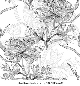 Elegant seamless pattern with decorative vintage peony flowers, design element. Beautiful floral background. Floral pattern for wedding invitations, greeting cards, scrapbooking, print.