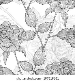 Elegant seamless pattern with decorative vintage rose flowers, design element. Beautiful floral background. Floral pattern for wedding invitations, greeting cards, scrapbooking, print.