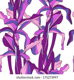 elegant seamless pattern with decorative violet iris flowers, design element