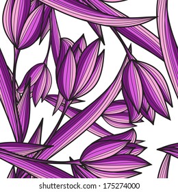 elegant seamless pattern with decorative violet tulip flowers, design element