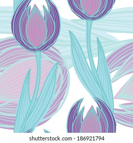 elegant seamless pattern with decorative violet blue tulips, design element